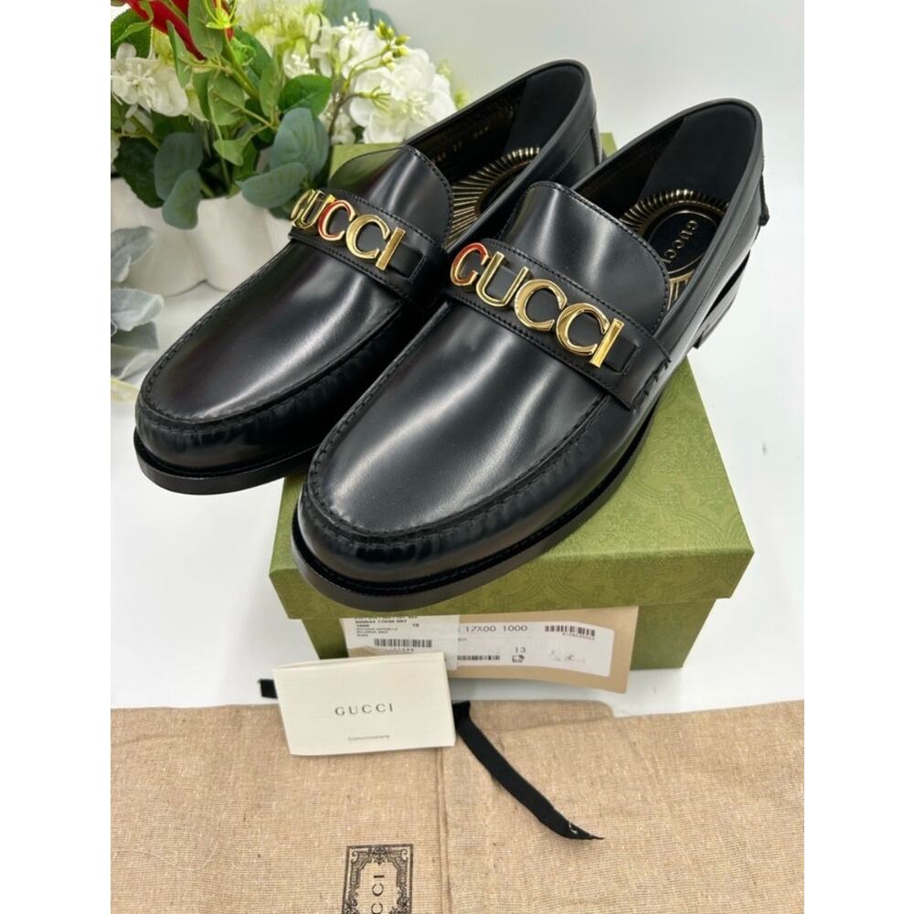 Men's Gucci, gold tone, embellished, leather loafers size 13 made in Italy - Picture 8 of 14